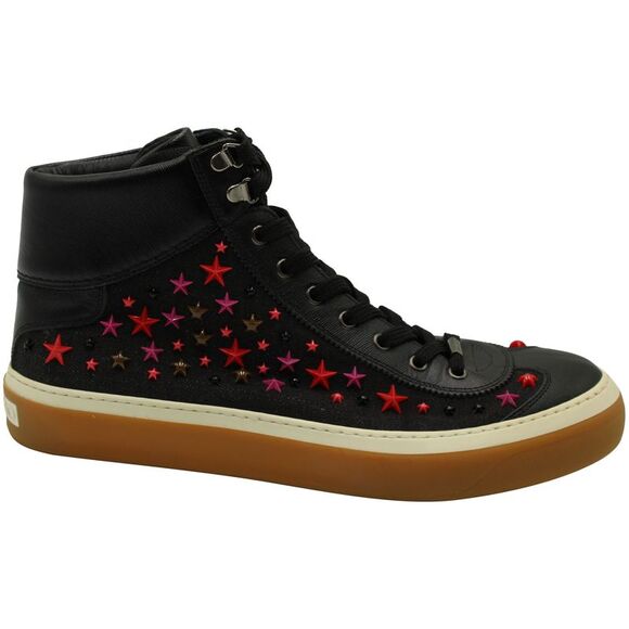 Jimmy Choo Star Stud High Top Sneakers in Black Leather - Picture 1 of 8